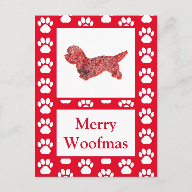 Dandie Dinmont Dog Silhouette Red Merry Christmas Postcard (Front)