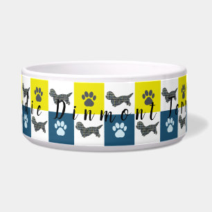 Dandie Dinmont Terrier Dog & Paw Yellow&Blue Grid 