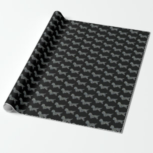 Dandie Dinmont Terrier Dog Silhouette Y&B Black Wrapping Paper