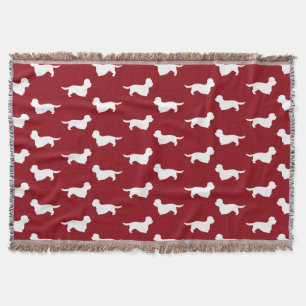 Dandie Dinmont Terrier Dog Silhouettes Pattern Red Throw Blanket