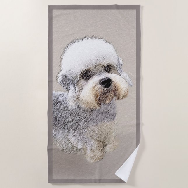 Dandie Dinmont Terrier Painting Original Dog Art Beach Towel (Front)