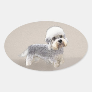 Dandie Dinmont Terrier Painting Original Dog Art Oval Sticker