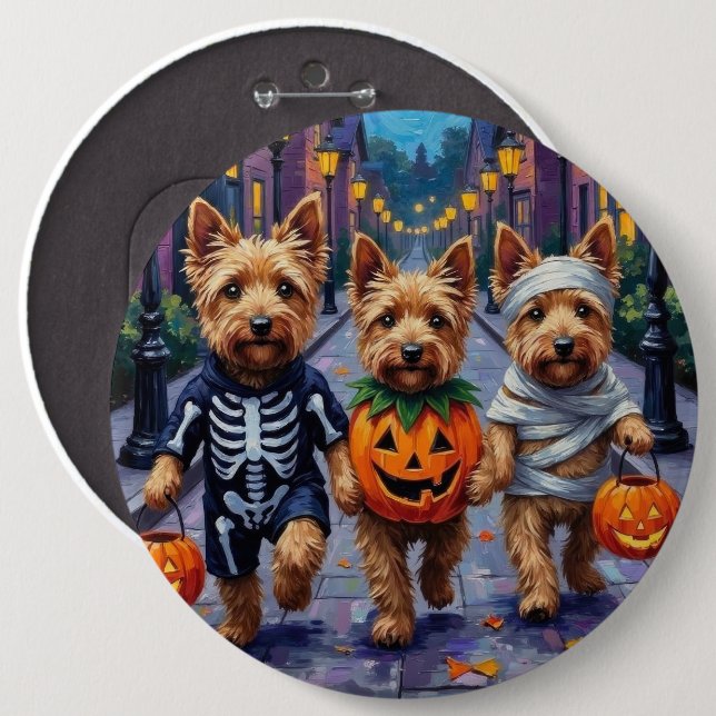 Dandie Dinmont Terrier Trick-or-Treating Halloween 6 Inch Round Button (Front & Back)