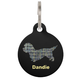 Dandie Dinmont Terrier Yellow & Black Grid Line Pet Tag