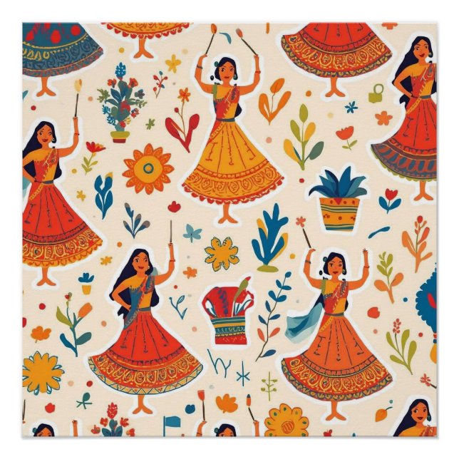 Dandiya Nights Seamless Pattern – Indian Festival  Poster (Front)