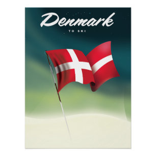Danemark affiche de voyage "Pour skier"