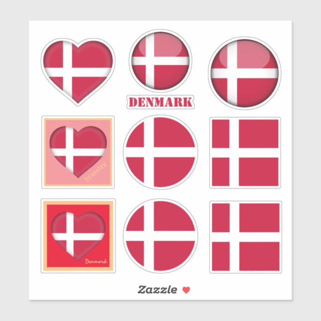 Danemark stickers & Drapeau danois, Coeur /sports (Feuille)