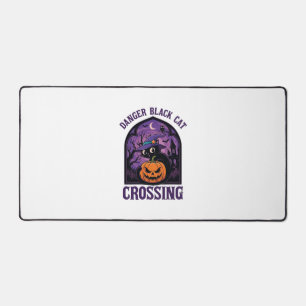 Danger Black Cat Crossing Halloween Pumpkin Witch  Desk Mat
