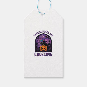 Danger Black Cat Crossing Halloween Pumpkin Witch Gift Tags