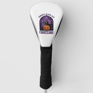 Danger Black Cat Crossing Halloween Pumpkin Witch Golf Head Cover
