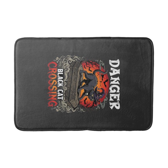 Danger Black Cat Crossing Halloween Witch Hat Coff Bath Mat (Front)