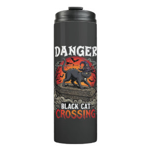 Danger Black Cat Crossing Halloween Witch Hat Coff Thermal Tumbler