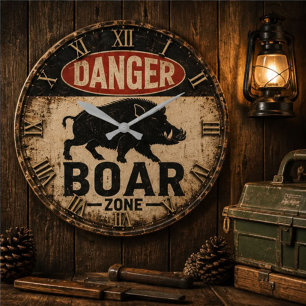 Danger Boar Zone Funny Wild Boar Hunter Gift Large Clock