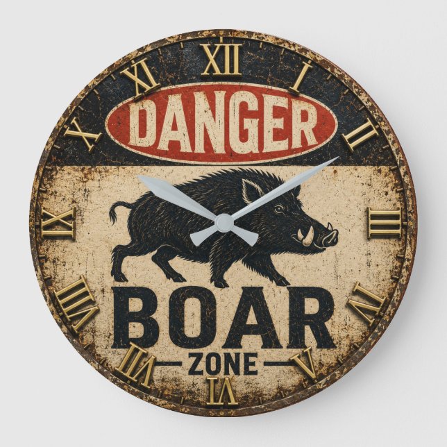 Danger Boar Zone Funny Wild Boar Hunter Gift Large Clock (Front)