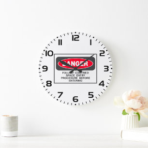 Danger Confined Space Entry Safety Warning Large Clock