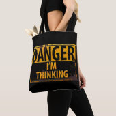 DANGER I'M THINKING Distressed Metal Rust Sign Tote Bag (Close Up)