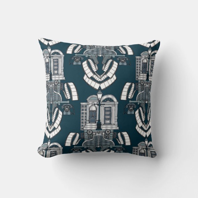 Danger in Damascus Street blue Throw Pillow (Front)