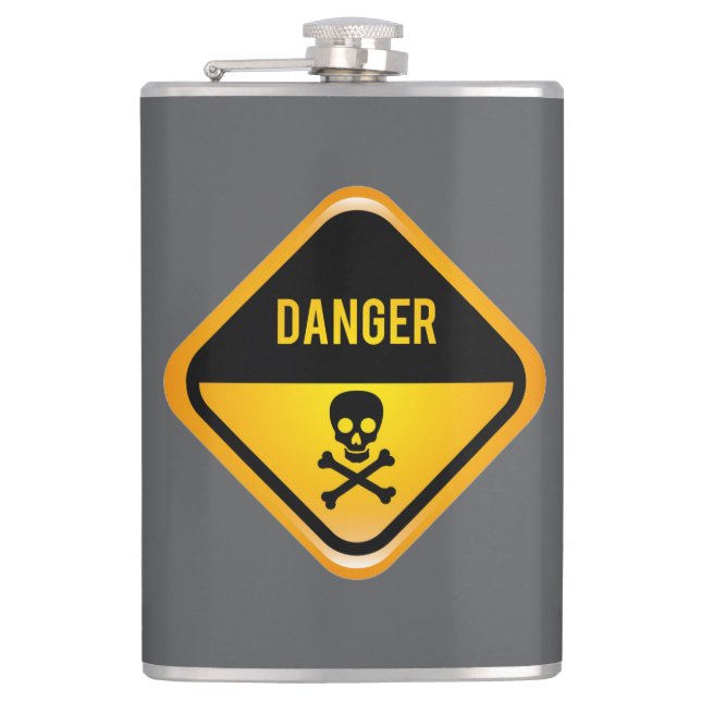Danger Labelled Grey 8 oz Vinyl Wrapped Flask (Front)