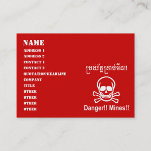 Danger!! Mines!! ☠ Cambodian Khmer Sign ☠ Business Card