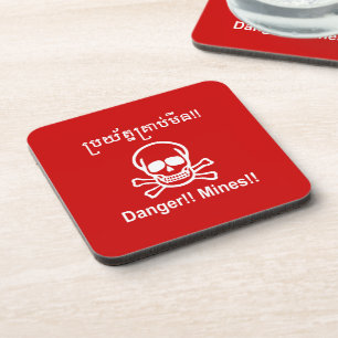 Danger!! Mines!! ☠ Cambodian Khmer Sign ☠ Coaster