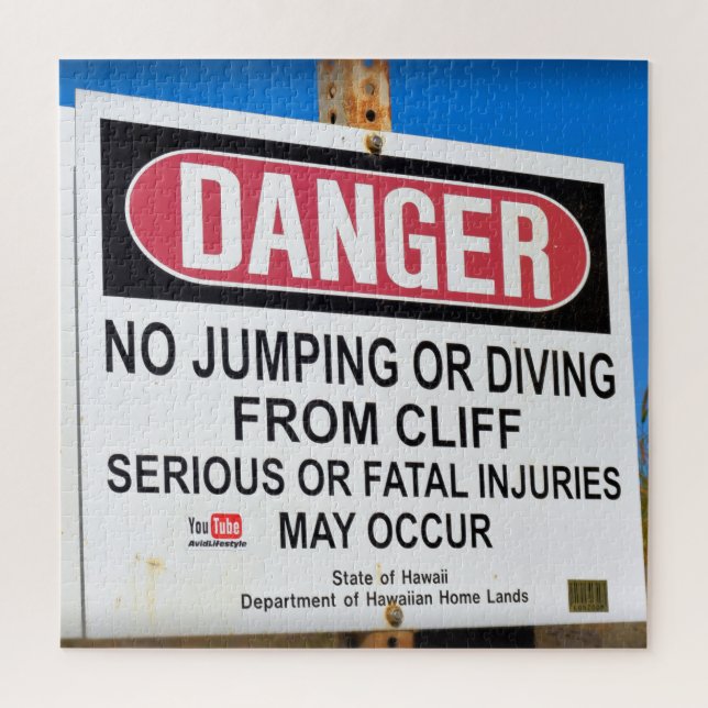 DANGER - No Cliff Diving - Hawaii - 20x20 - 676 pc Jigsaw Puzzle (Vertical)