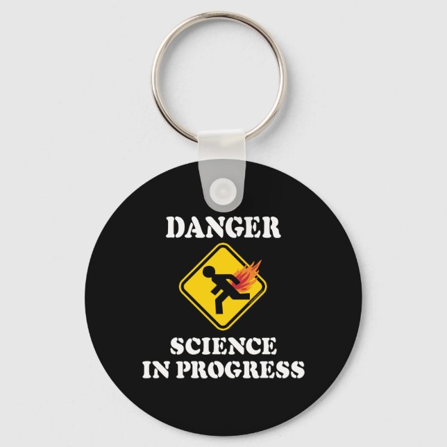 Danger Science in Progress - Flaming Fart Humour Keychain (Front)