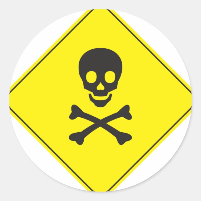 DANGER - SKULL AND BONES SYMBOL CLASSIC ROUND STICKER (Front)
