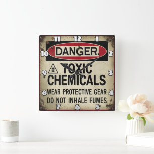 Danger: Toxic Chemicals, Protective Gear Square Wall Clock