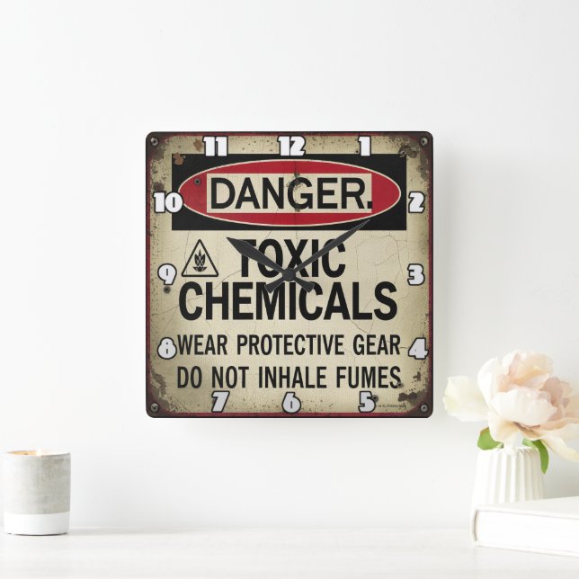 Danger: Toxic Chemicals, Protective Gear Square Wall Clock (Home)