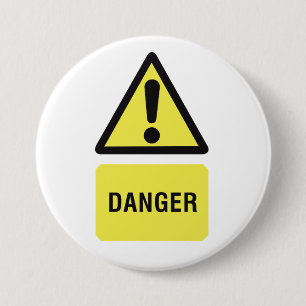 Danger Warning Sign Yellow Triangle Exclamation 3 Inch Round Button