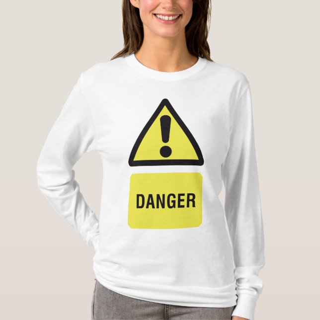 Danger Warning Sign Yellow Triangle Exclamation T-Shirt (Front)
