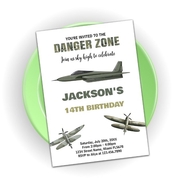 Danger Zone Avion de chasse Invitations d'annivers (Danger Zone Fighter Jet Birthday Invitations)