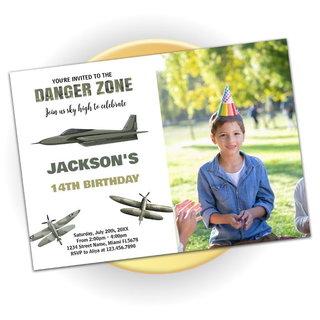 Danger Zone Fighter Jet Anniversaire Invitations p (Danger Zone Fighter Jet Birthday Invitations photo)