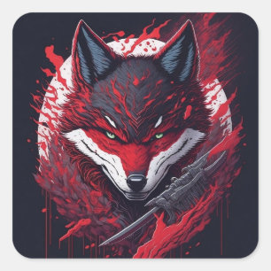 Dangerous ninja wolf logo square sticker