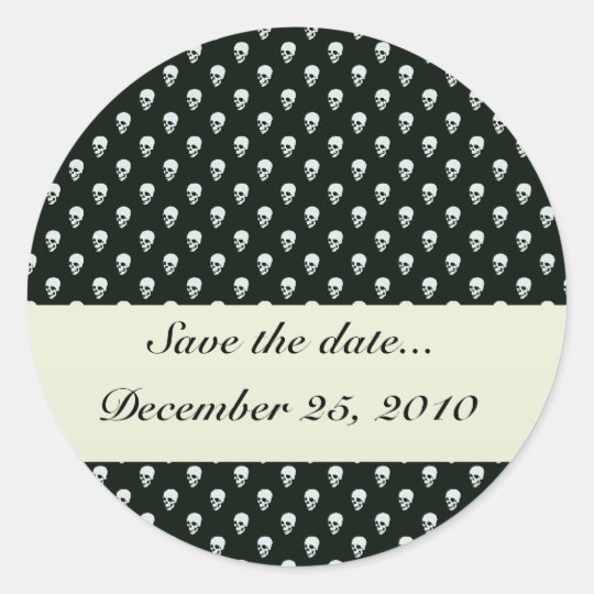 Dangerous white skull on retro black surface classic round sticker