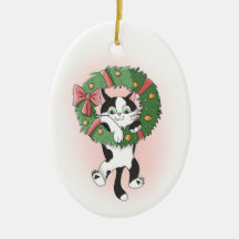 Dangling Cartoon Cat from Christmas Wreath
