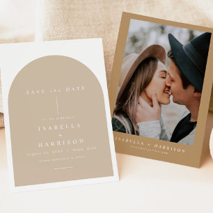DANICA Bohemian Arched Beige Photo Save the Date Invitation