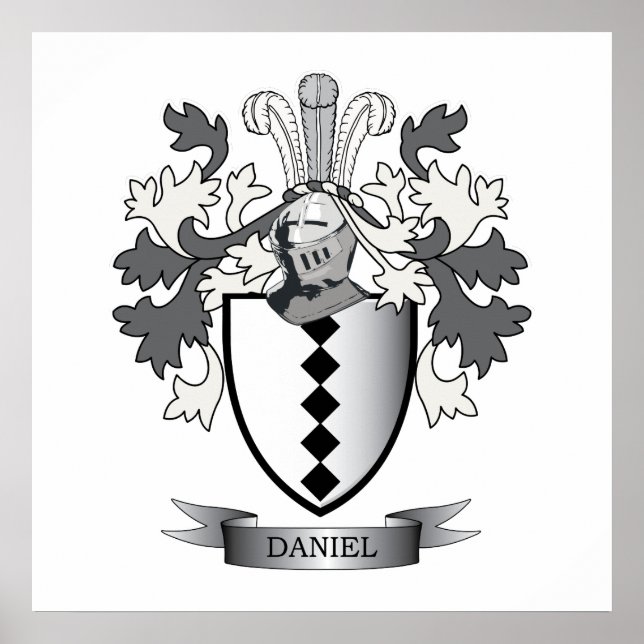Daniel Family Crest Coat of Arms Poster (Front)