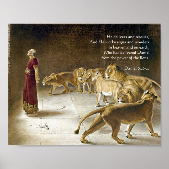 Daniel in the Lion's Den Bible Verse Art Scripture Poster (Front)