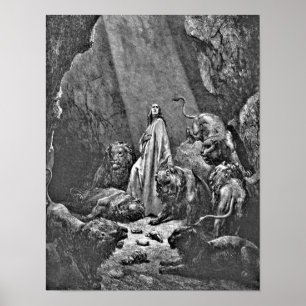 Daniel in the Lion's Den Biblical Illustration Poster
