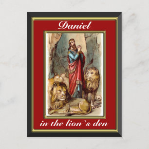 Daniel in the lions den red and gold postcard
