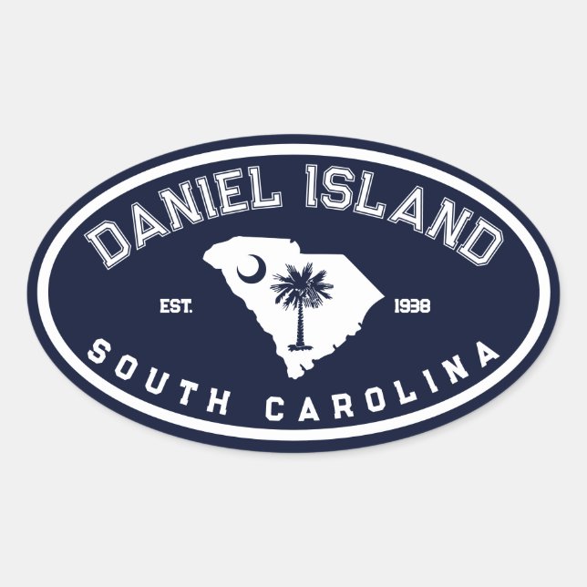 Daniel Island South Carolina Navy Flag Palm Trees Oval Sticker (Front)