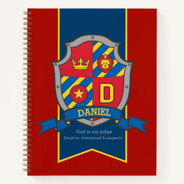 Daniel name meaning crest red blue  notebook (Front)