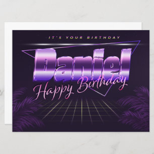Daniel Name Prénom lila retro Carte Anniversaire