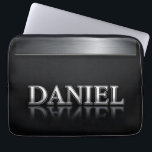 Daniel Name with Dripping Liquid Metal Laptop Sleeve<br><div class="desc">Polished chrome nameplate reading Daniel with dripping liquid metal and strong reflective highlights. Embossed 3D typography on a sleek dark background evokes luxury, modern branding, industrial design and custom identity.</div>