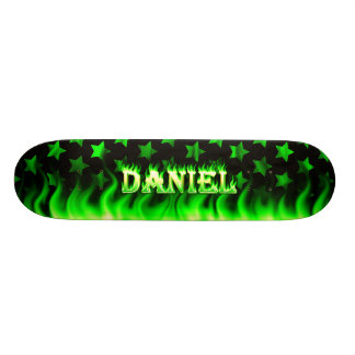Daniel skateboard green fire and flames design.