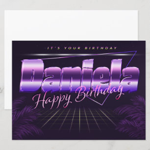 Daniela Nom Prénom lila retro Carte Anniversaire