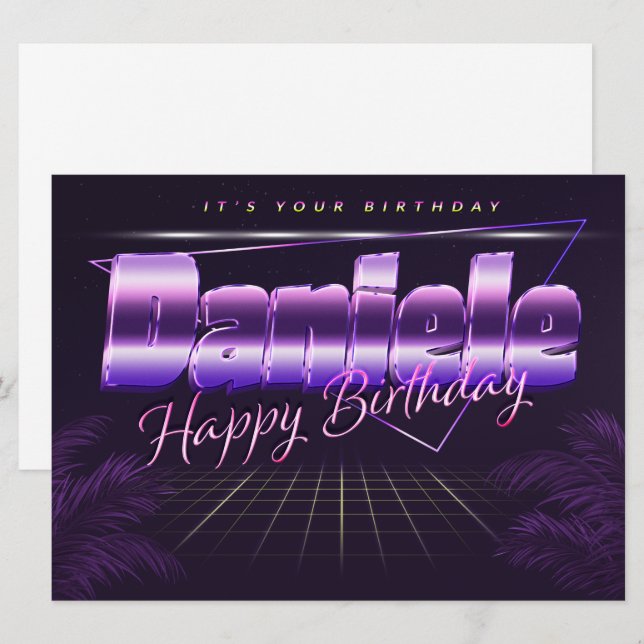 Daniele Nom Prénom lila retro Carte Anniversaire (Devant / Derrière)