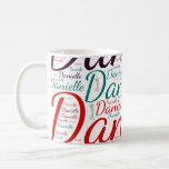 Danielle Coffee Mug<br><div class="desc">Danielle. Show and wear this popular beautiful female first name designed as colourful wordcloud made of horizontal and vertical cursive hand lettering typography in different sizes and adorable fresh colours. Wear your positive american name or show the world whom you love or adore. Merch with this soft text artwork is...</div>