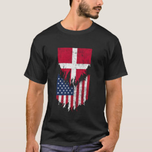 Danish American Flags Ripped Torn Denmark T-Shirt